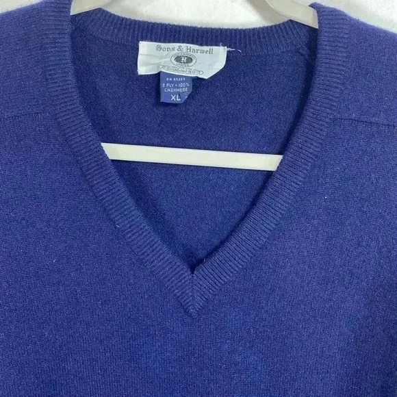 Sons & Harwell 100% Cashmere Vintage Navy Blue Mens V Neck Sweater in Size XL. - Picture 2 of 13